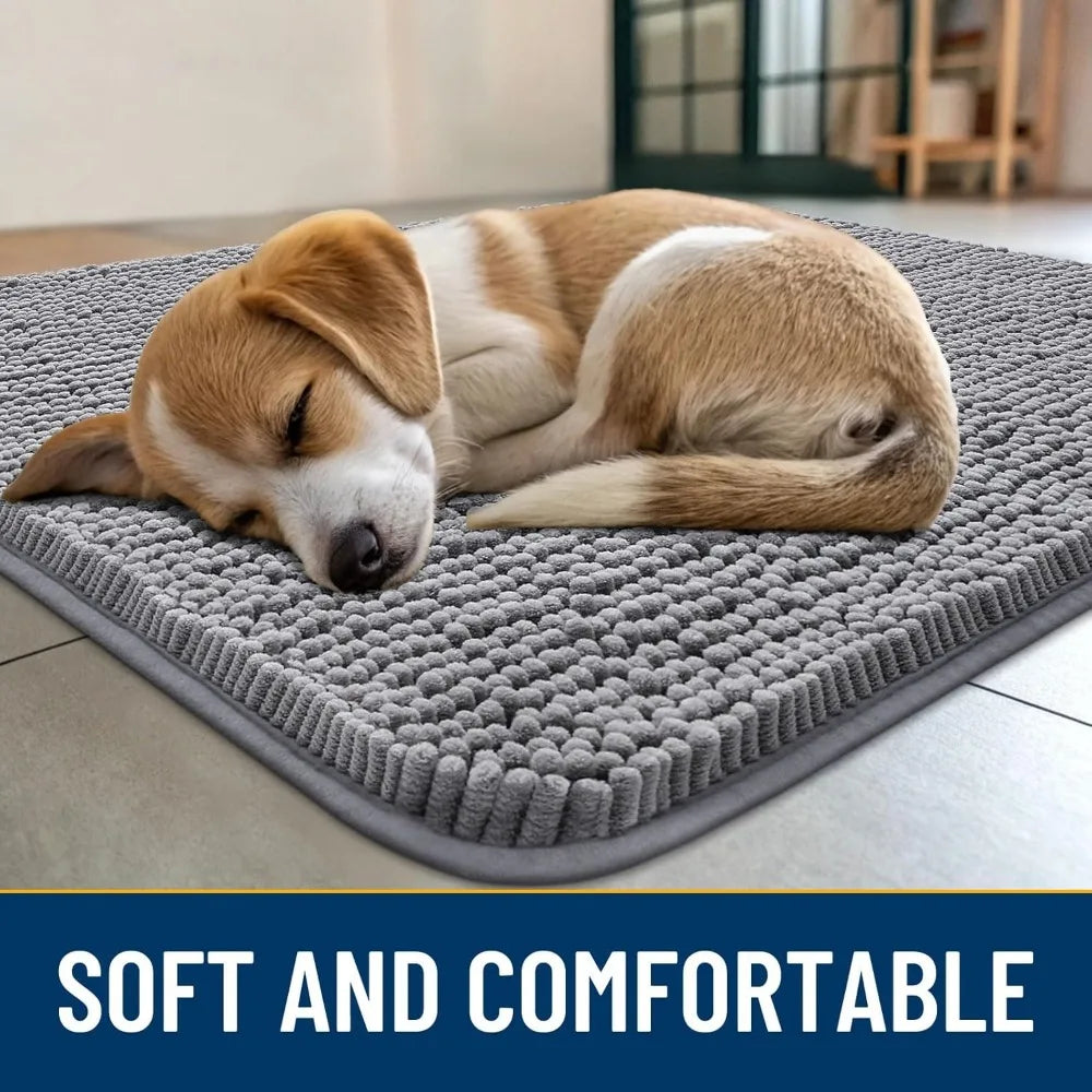 Absorbent, Non-Slip Dog Door Mat, Quick Dry, Washable, Indoor Entryway Carpet, Grey 48x30