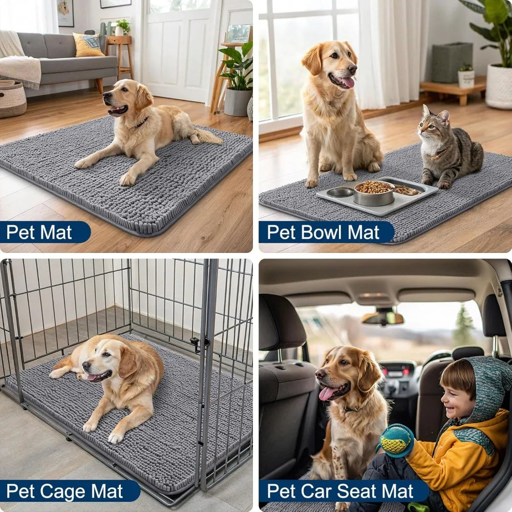 Absorbent, Non-Slip Dog Door Mat, Quick Dry, Washable, Indoor Entryway Carpet, Grey 48x30