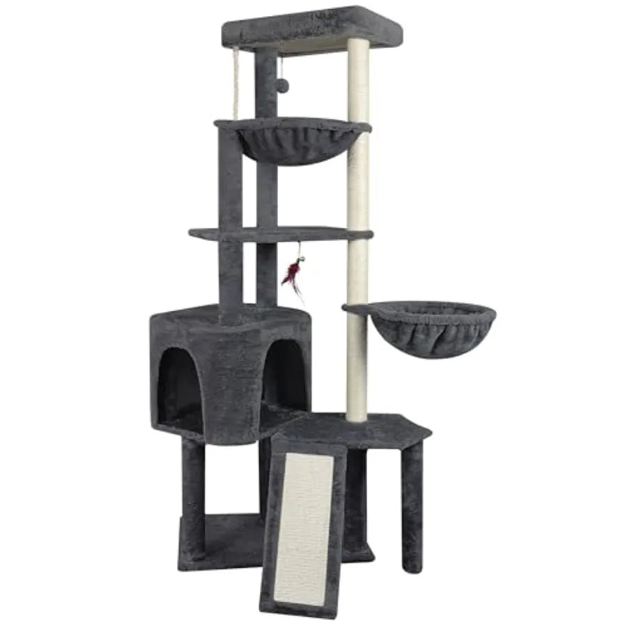 Three Layer Cat Tree with Cat Condo and Two Hammocks