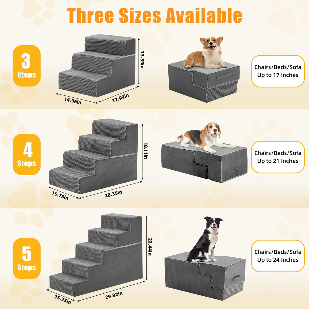 JHK 3-5 Step Right Angled Foam Dog Stairs.  Indoor Non-Slip Pet Ladder Ramp.