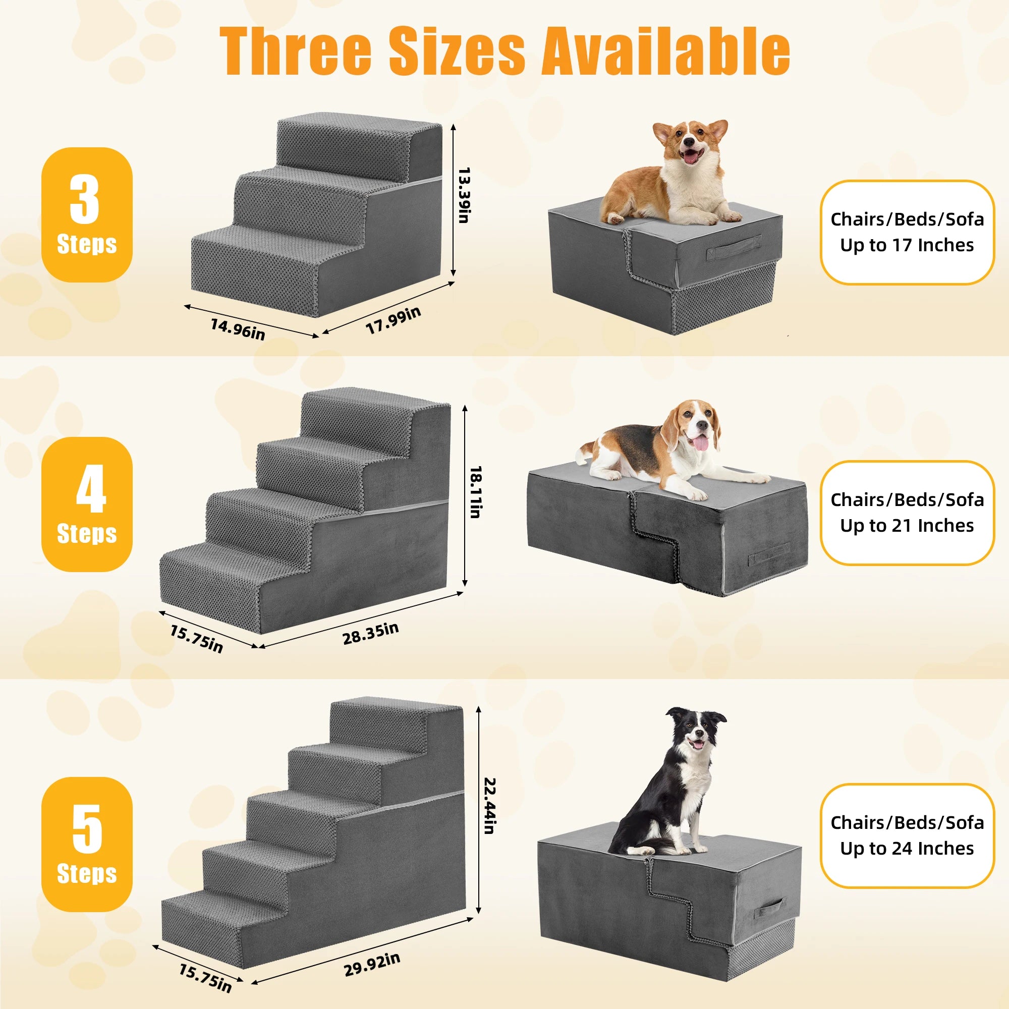 JHK 3-5 Step Right Angled Foam Dog Stairs.  Indoor Non-Slip Pet Ladder Ramp.