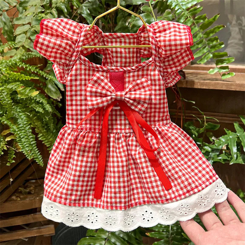 Summer Pet Dress Floral Pattern Plaid Skirts Cat Princess Dresses
