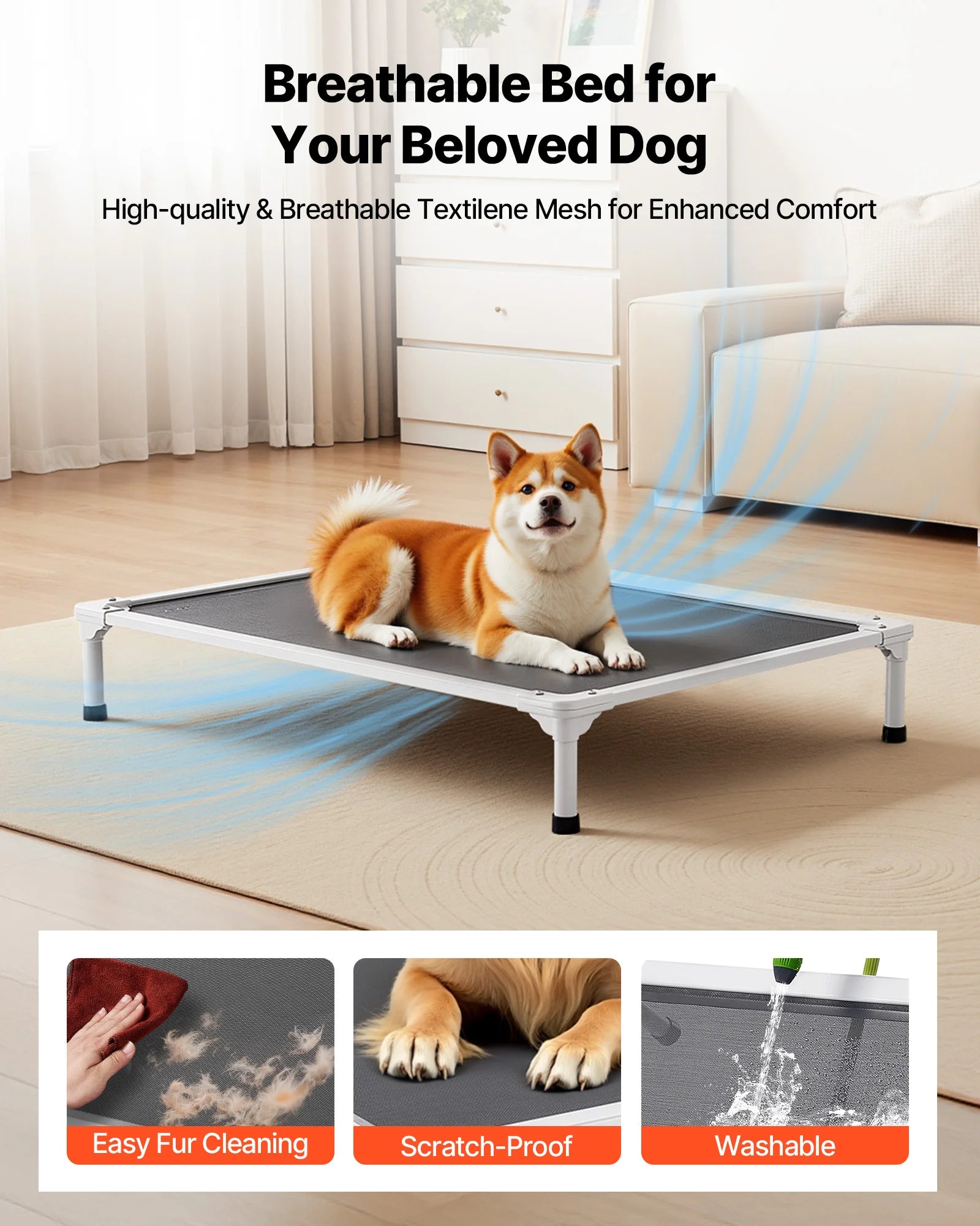 SucceBuy Elevated Dog Bed for Large Dogs Portable, Raised Dog Cot with Aluminum Tube Metal Frame and Breathable Textilene Mesh