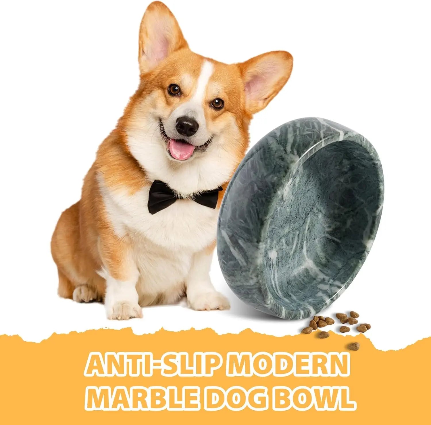 Natural Marble Pet Bowl, Non-Slip, Dogs and Cats, Durable, Easy-Clean