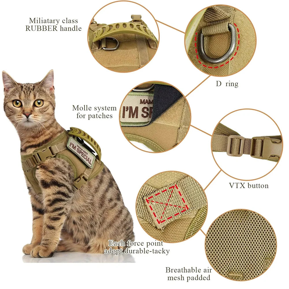 Tactical Harness, Leash, Escape Proof, Breathable, Military Vest and Velcro for Small Dog, Kittens, Puppies