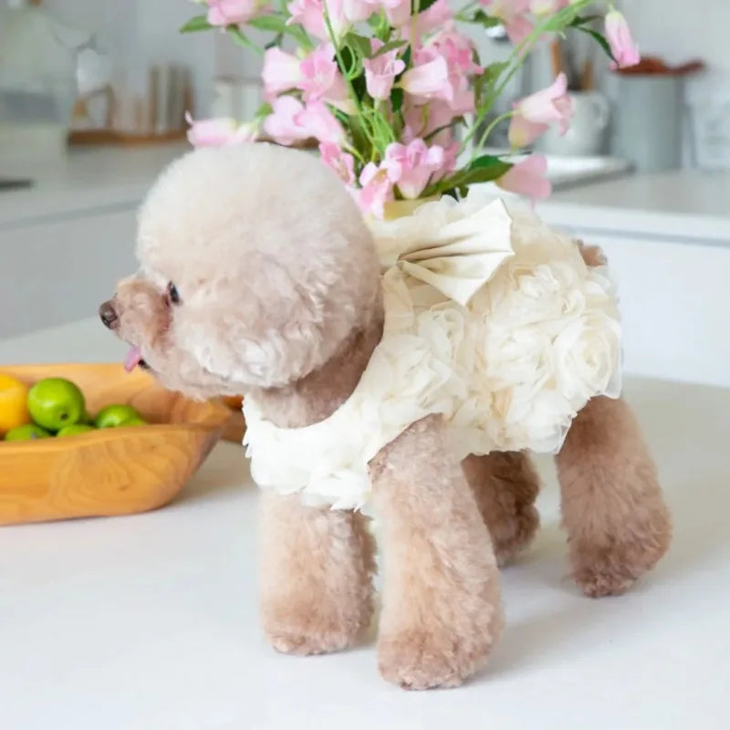 Summer Flower Dog Dresses, 3D Rose Dress Cute Bow Pet Dog Clothes, Cat Pet Skirt Clothing, Pet Accessories