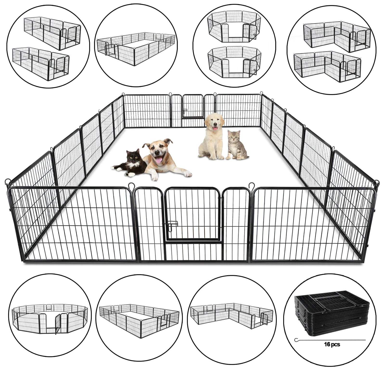 16 Panel Foldable Metal Pet Exercise Pen, 24 Inch Perfect for Outdoors, Yards and Camping, Puppy Containment Fence