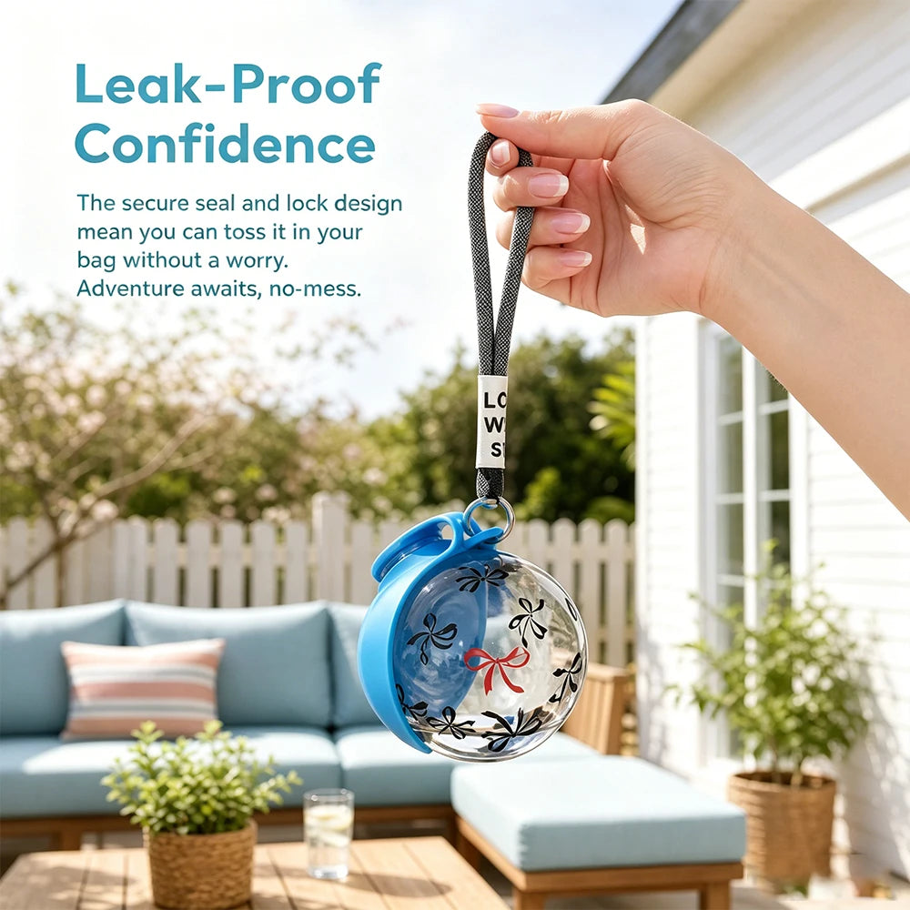 Portable Pet Water Bottle with Detachable Bowl, Cute Ball Shape - Leak-Proof & Compact, Travel Water Bottle -Stainless Steel & Silicon, Portable Travel Water Dispenser with Wrist Strap