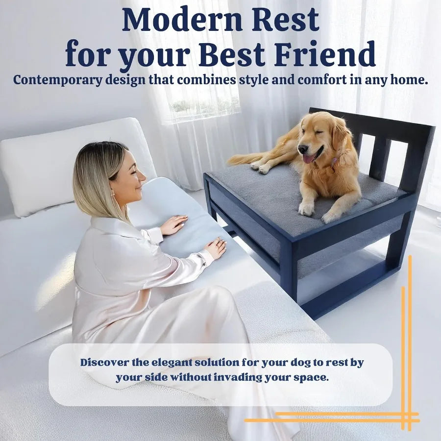 Wooden Dog Bed Frame with Adjustable Legs, Pet Sleeper and Raised Bunk Design Ideal Extension for Human Bed