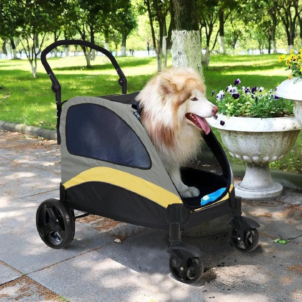 Heavy Duty Dog Stroller, Foldable Pet Trolley Carrier Double Door Jogger Cart for Large Dogs, Outdoor Walking Exercise 30 Inch