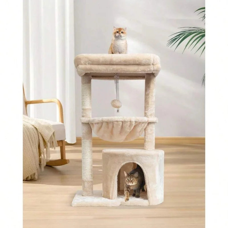 Small Cat Tree, For Indoor Cats, Kittens, Condo With Scratching Post, Modern Activity Tower With Cradle