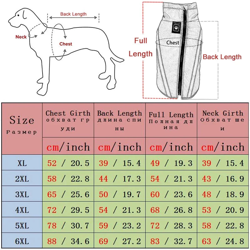 Waterproof Dog Clothes for Large Pets, Winter Warm Big Dog Jackets, Padded Fleece, Pet Coat Safety Reflective Design,