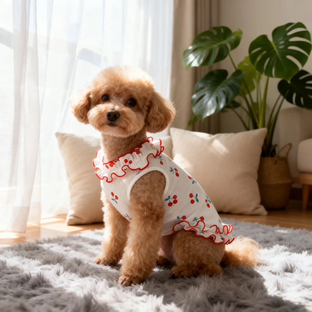 1PC Fashion Cute Cherry Ruffle Dress for Small Dogs, Comfortable Anti-Static.