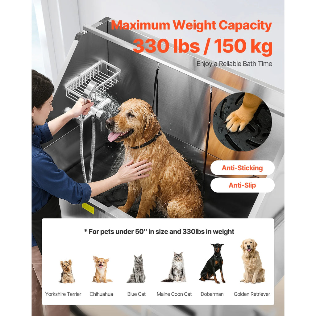 Electric Lift Dog Washing Station 50in Professional Stainless Steel w/PE Water Filter Board Faucet & Showerhead
