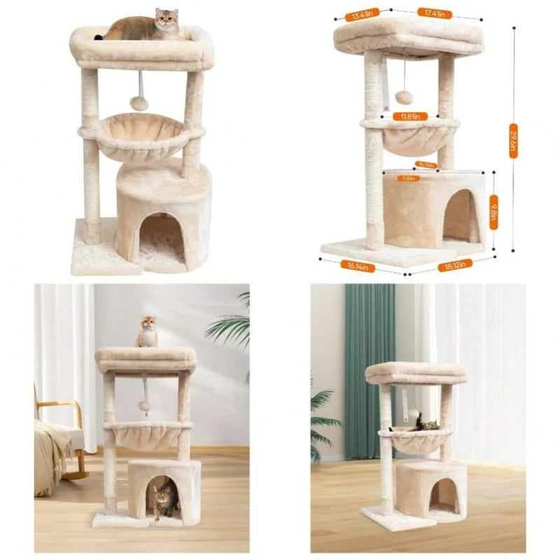 Small Cat Tree, For Indoor Cats, Kittens, Condo With Scratching Post, Modern Activity Tower With Cradle