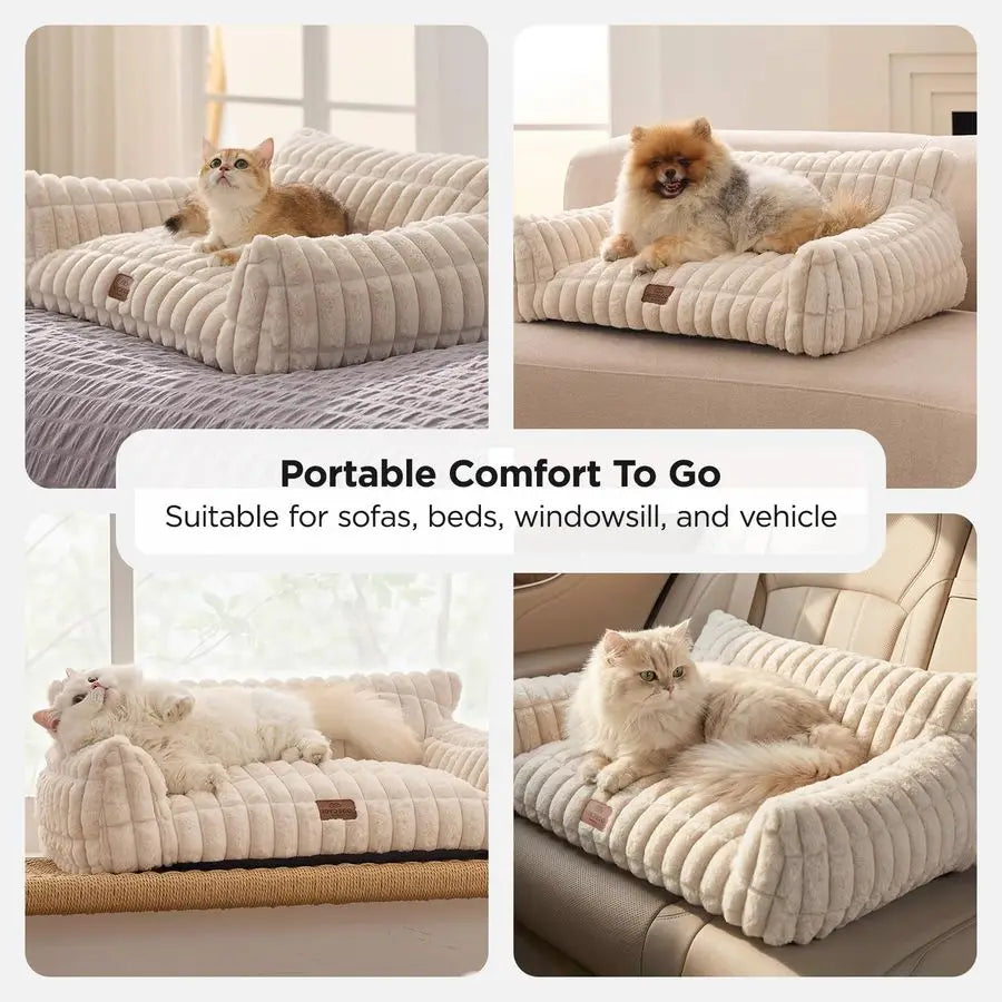Plush Pet Sofa, Cat and Dog Bed, Removable Washable Cover, Supportive Pet Sofa