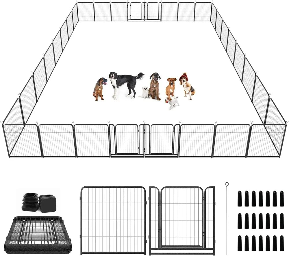 Dog Playpen, Outdoor Extra Wide 32 Piece Panels, Heavy Duty Dog Fence 40" Height Anti-Rust with Doors, Portable for RV Camping