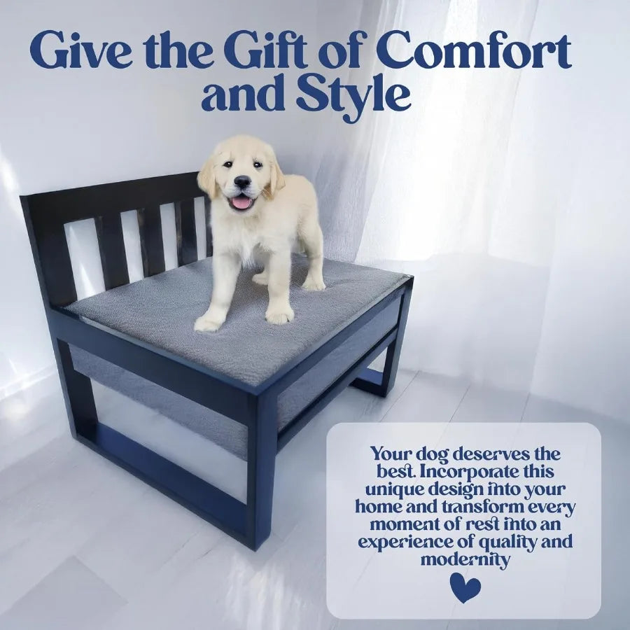 Wooden Dog Bed Frame with Adjustable Legs, Pet Sleeper and Raised Bunk Design Ideal Extension for Human Bed