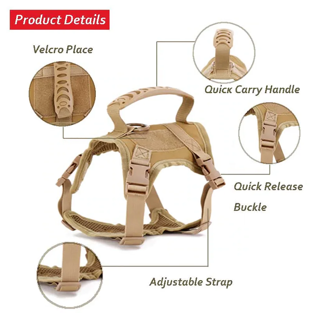 Tactical Harness, Leash, Escape Proof, Breathable, Military Vest and Velcro for Small Dog, Kittens, Puppies