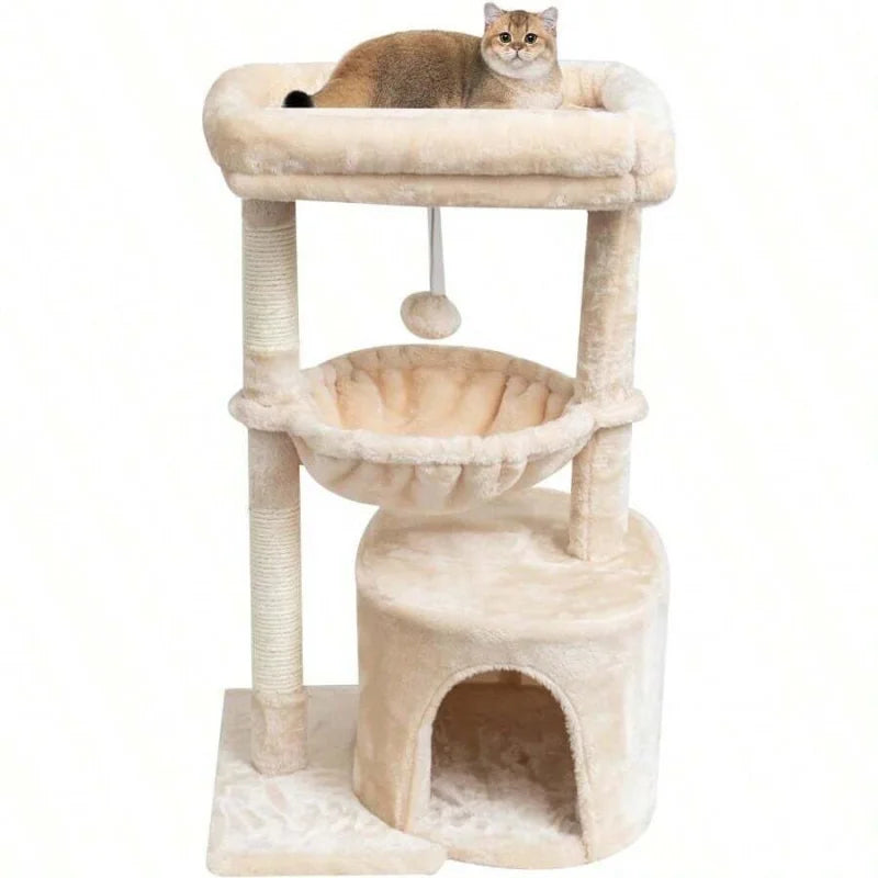 Small Cat Tree, For Indoor Cats, Kittens, Condo With Scratching Post, Modern Activity Tower With Cradle