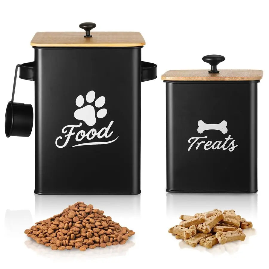 Treat Container Set of 2, Dog Food Containers with Airtight Lids, Metal, Kitchen Countertop
