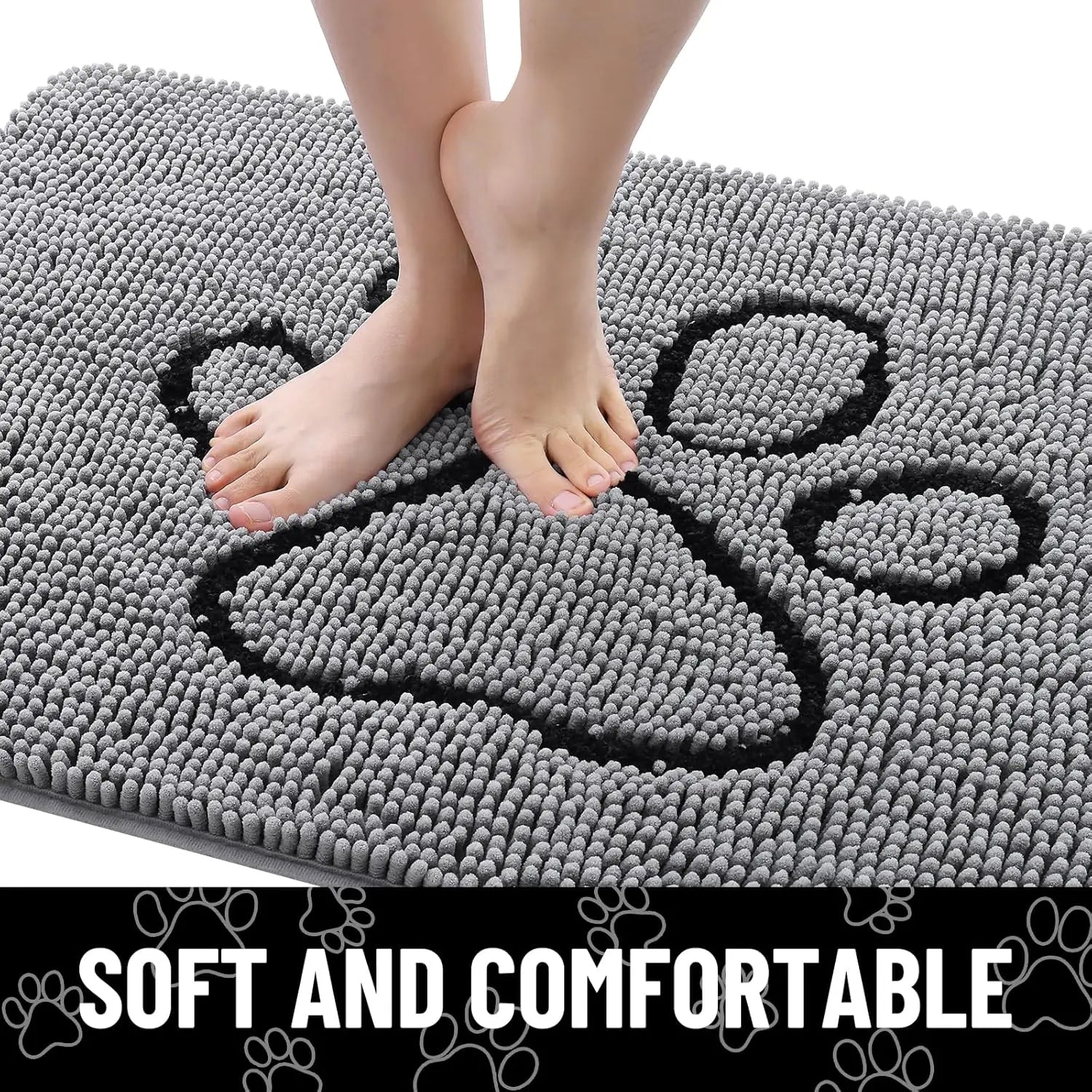 Quick Dry Washable Dog Door Mat, Non Slip Absorbent Rug for Muddy Paws Indoor Outdoor 30x20 Inches Grey Black