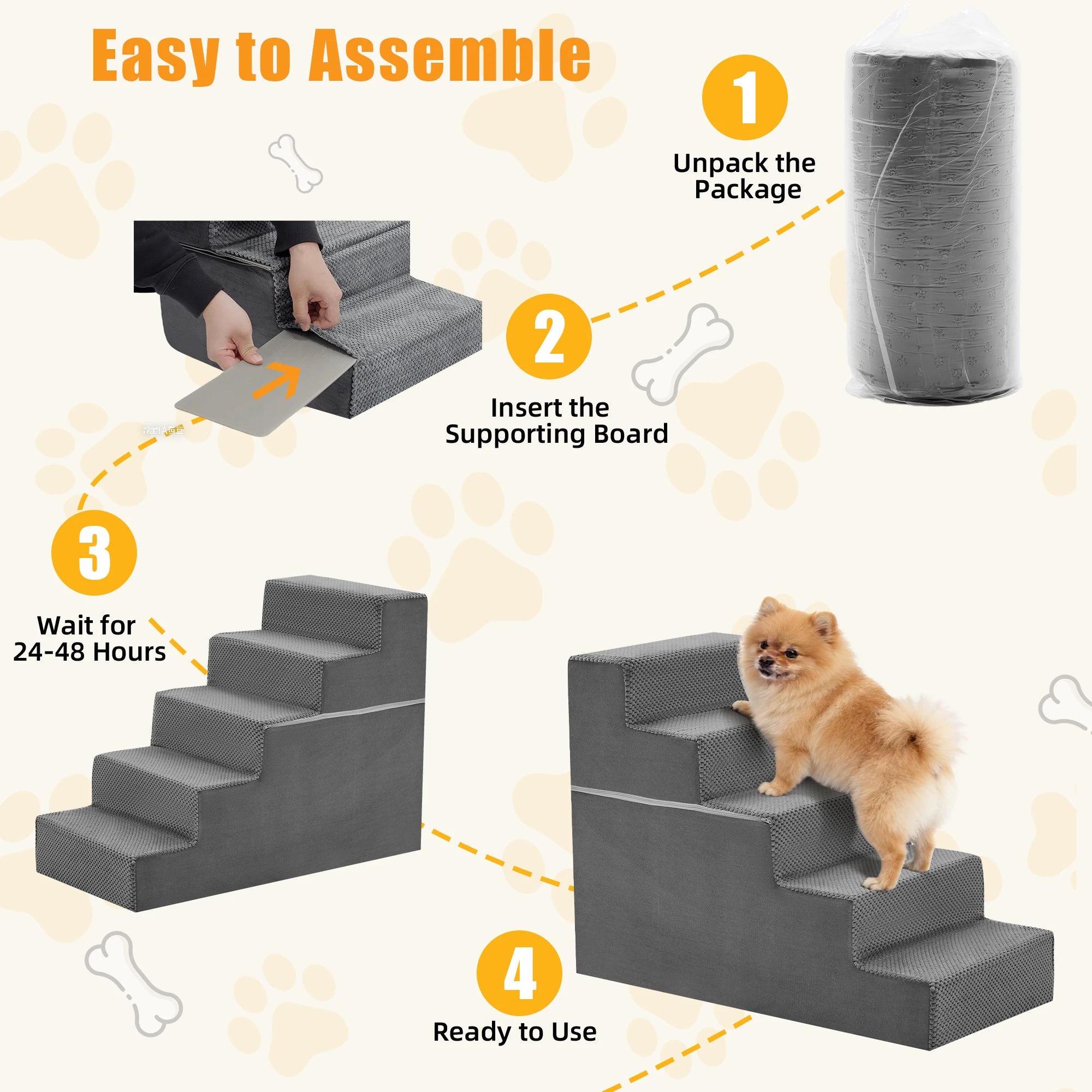 JHK 3-5 Step Right Angled Foam Dog Stairs.  Indoor Non-Slip Pet Ladder Ramp.