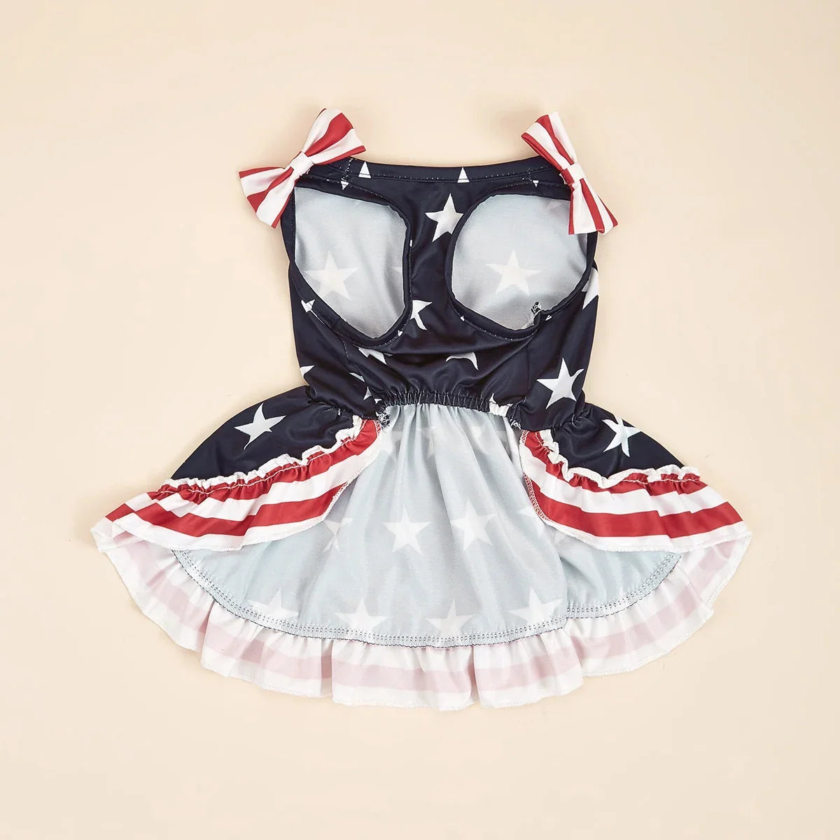 Striped Dress Shirt Cute Bowknot Sundress, American Flag Stars Printed Princess Summer Apparel Clothes with Ruffles