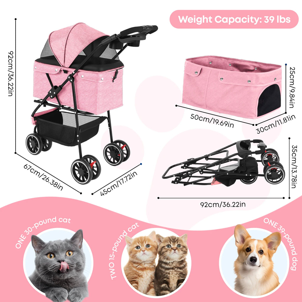 Pet Stroller For Small Pets, Portable Dog Stroller, Foldable, Carrier