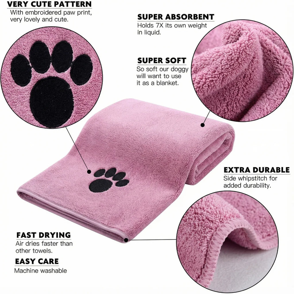 Pet Bath Towel Super Absorbent Microfiber, Quick Dry Soft Washcloth for Dogs and Cats, Durable Non-Fading and Easy to Clean