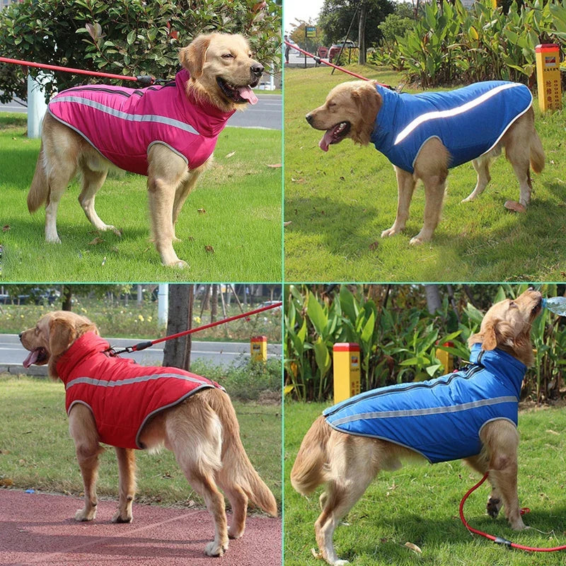 Waterproof Dog Clothes for Large Pets, Winter Warm Big Dog Jackets, Padded Fleece, Pet Coat Safety Reflective Design,