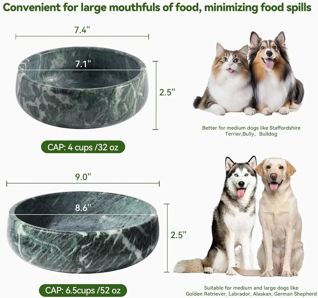 Natural Marble Pet Bowl, Non-Slip, Dogs and Cats, Durable, Easy-Clean