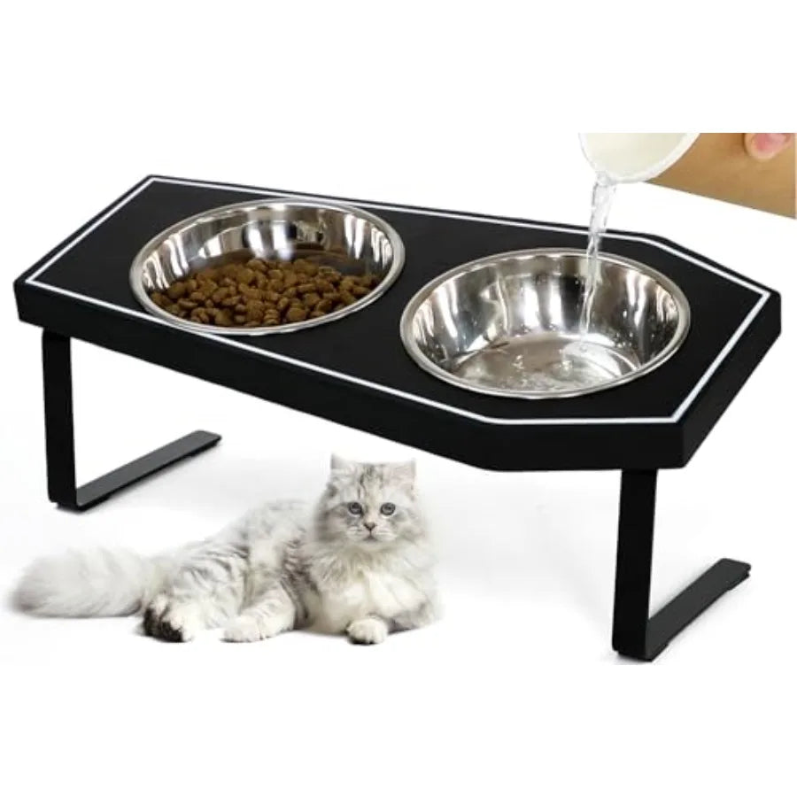 Cat Bowls Elevated Gothic, Non-Slip Stand, Stainless Steel