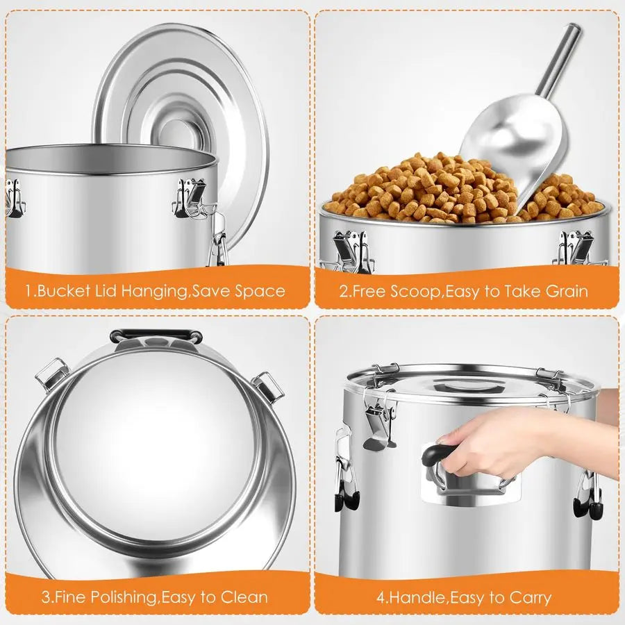 Steel Dog Food Storage Container, Airtight Storage Container with Lid to Keep Fresh