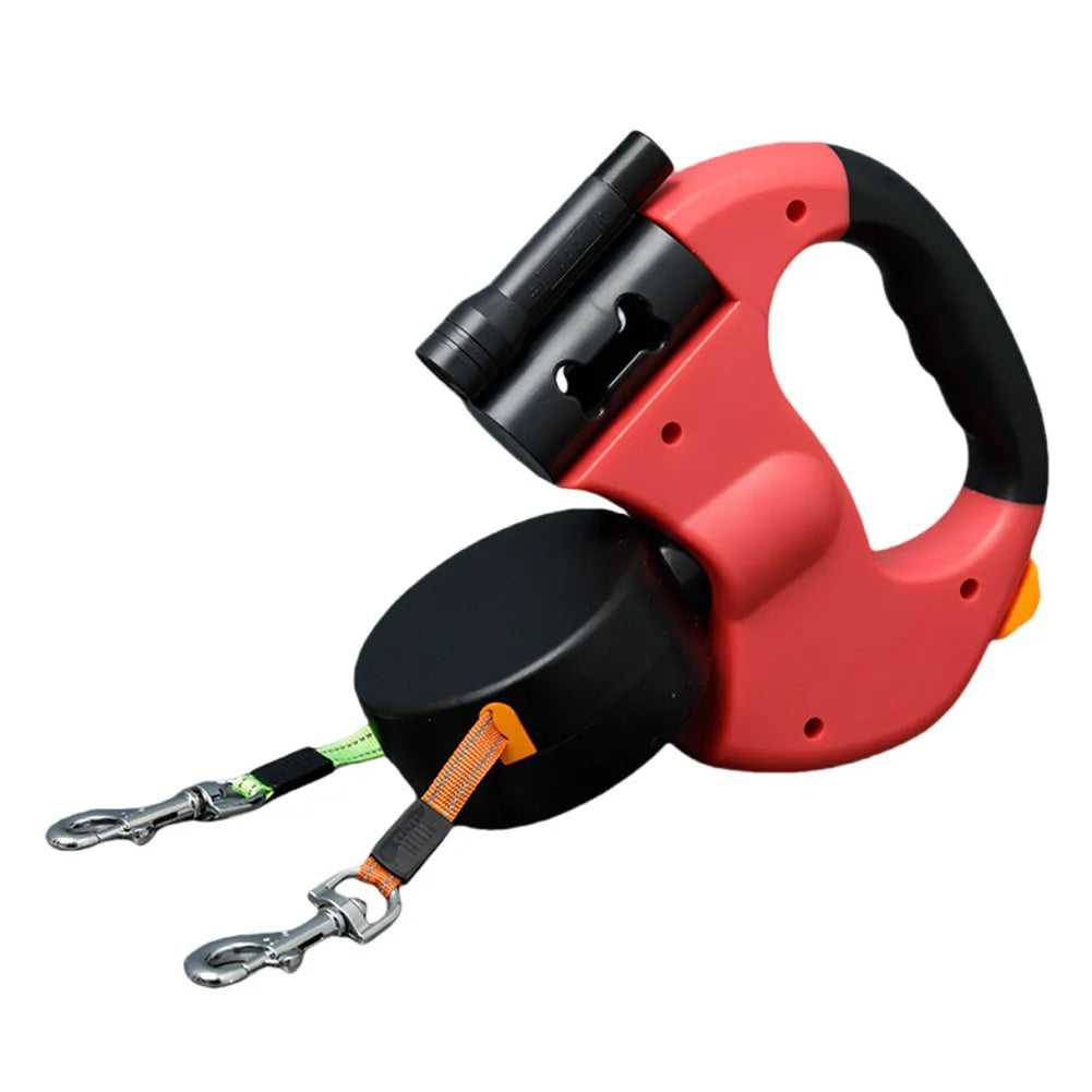 Double Headed Dog Leash, Traction Rope with LED Light, Retractable for Small, Medium Dogs