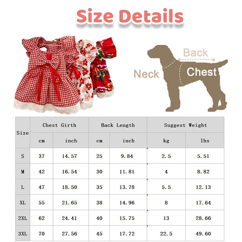 Summer Pet Dress Floral Pattern Plaid Skirts Cat Princess Dresses